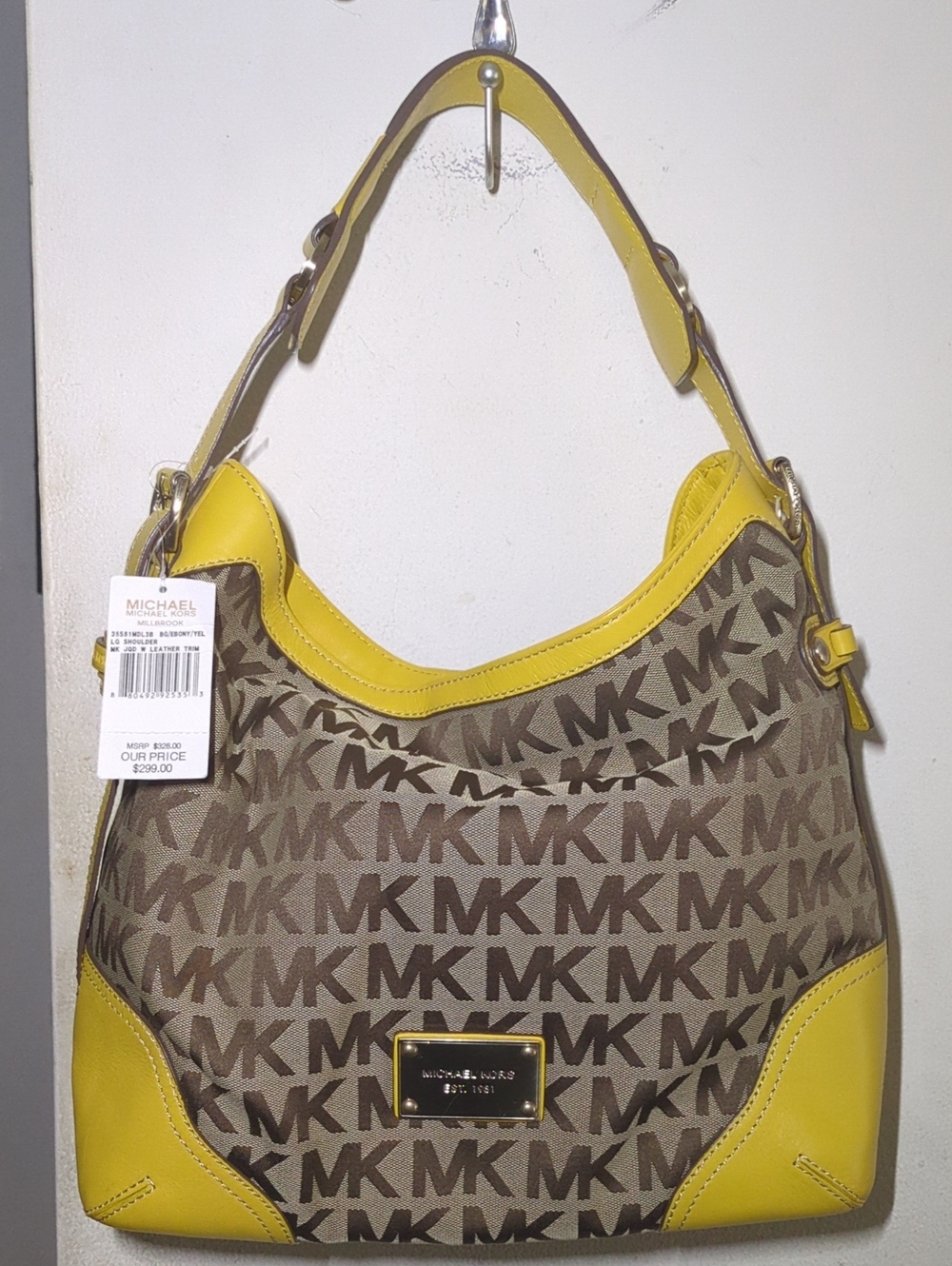 Michael Kors Yellow and Brown MK Logo Shoulder Bag & Dust Bag NWT ONLY $100